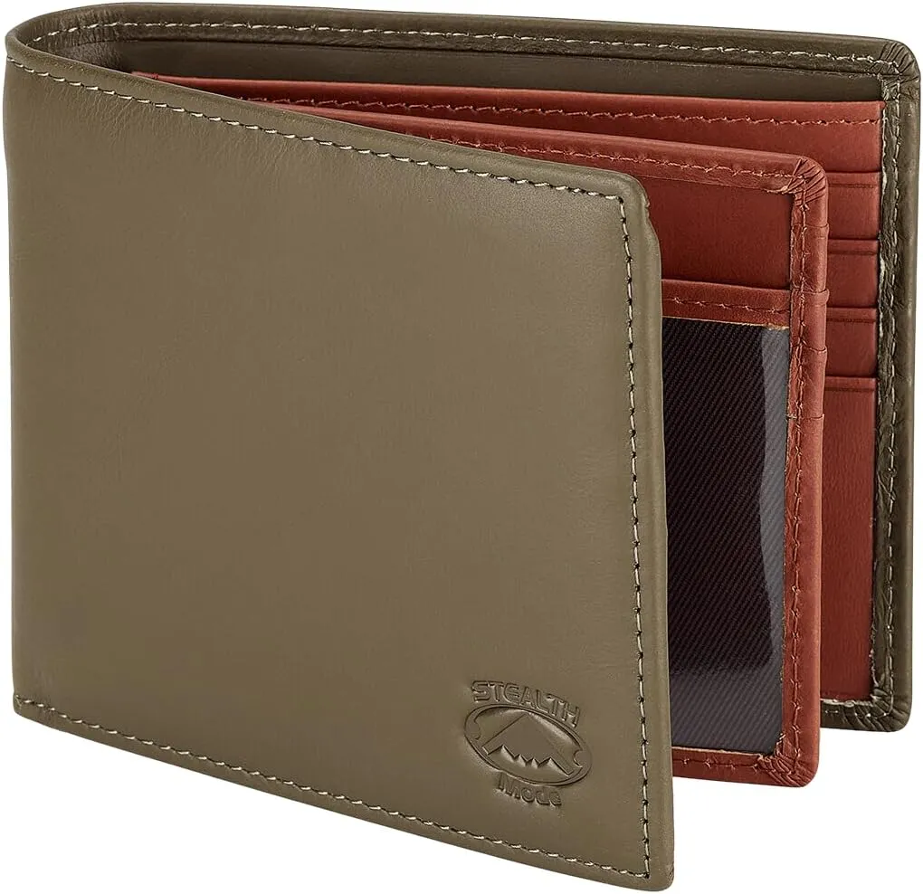 Stealth Mode Leather Bifold Wallet for Men With ID Window and RFID Blocking