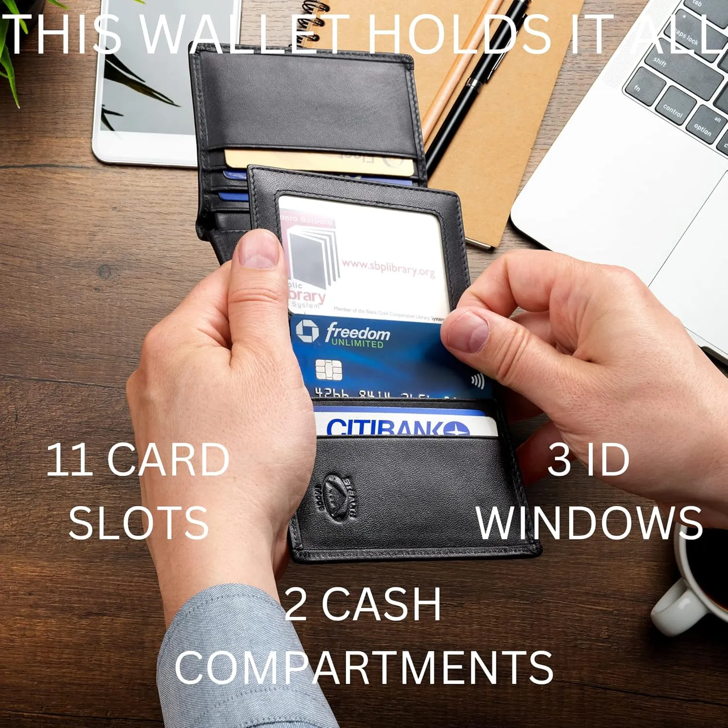 Stealth Mode Leather Trifold RFID Wallet For Men With Flip Out ID Holder