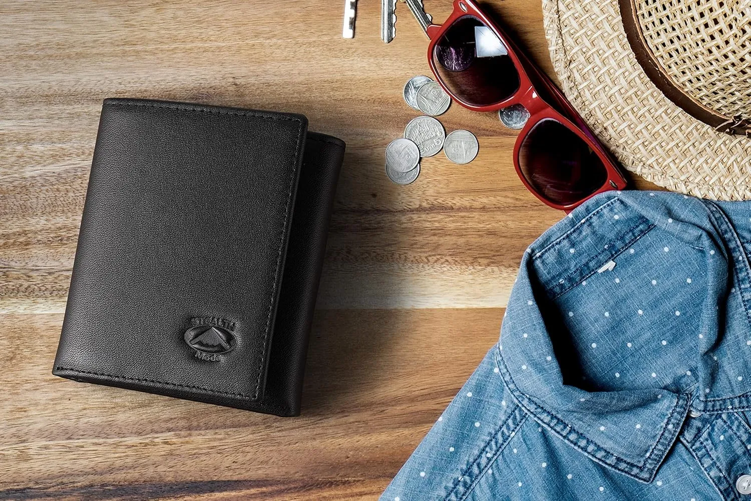 Stealth Mode Leather Trifold RFID Wallet For Men With Flip Out ID Holder