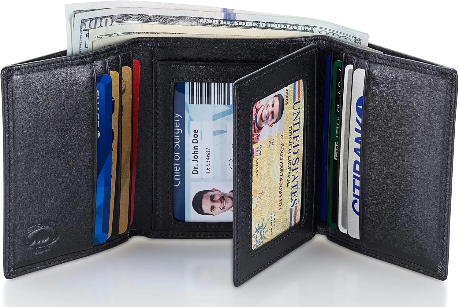 Stealth Mode Leather Trifold RFID Wallet For Men With Flip Out ID Holder