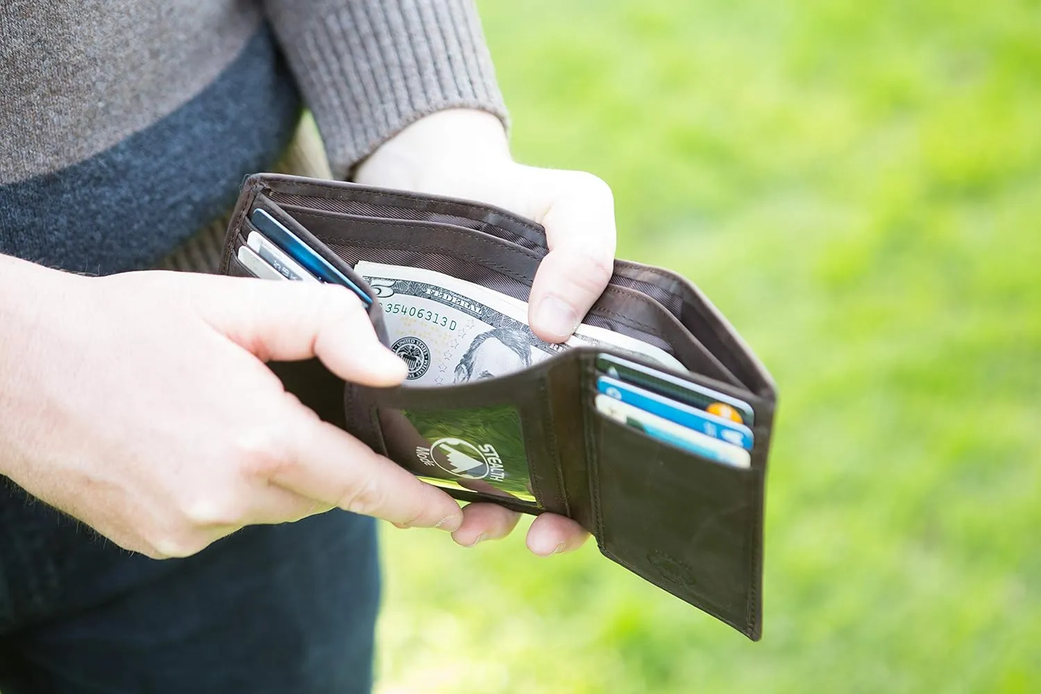 Stealth Mode Trifold Leather Wallet for Men with RFID Blocking