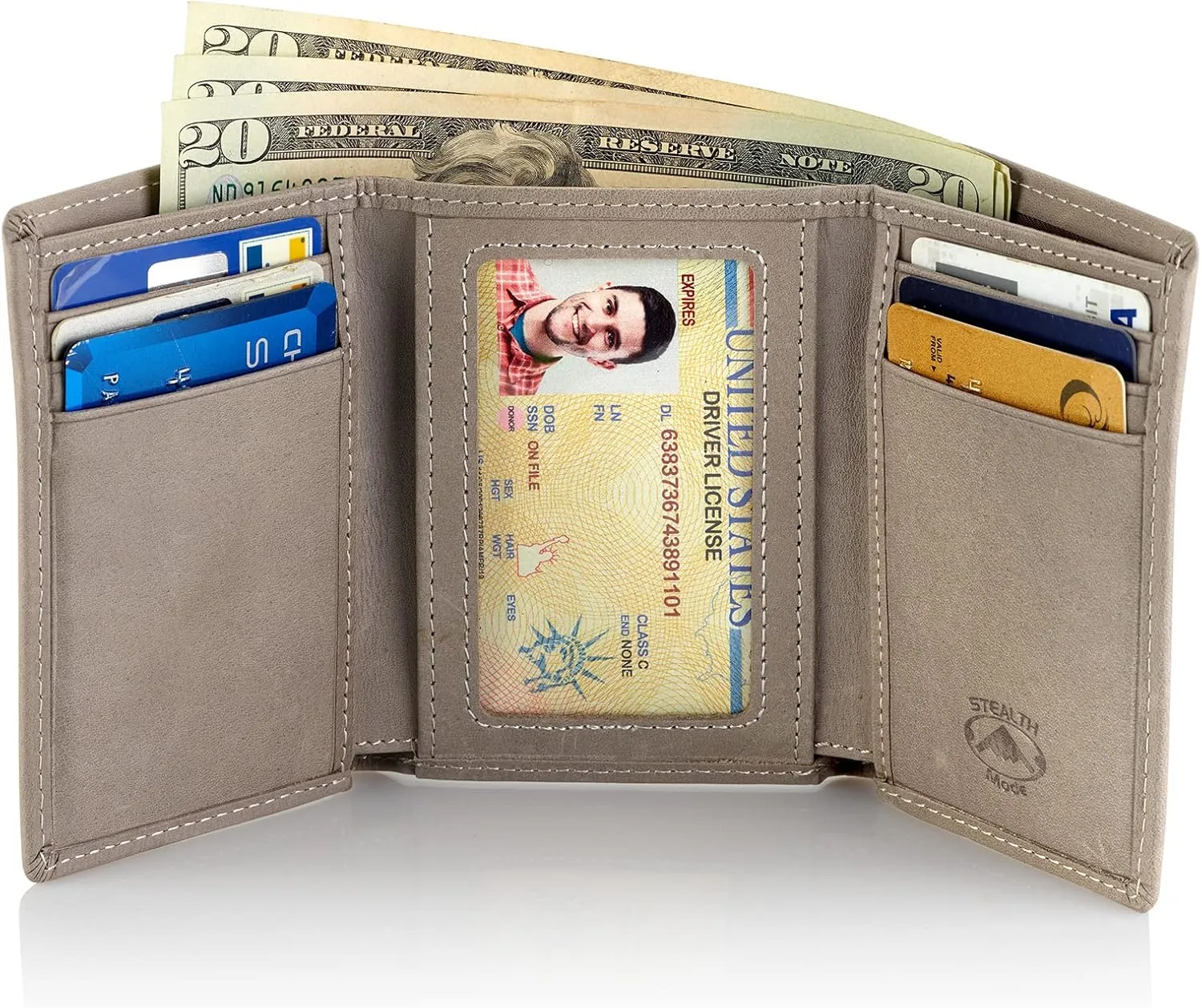 Stealth Mode Trifold Leather Wallet for Men with RFID Blocking