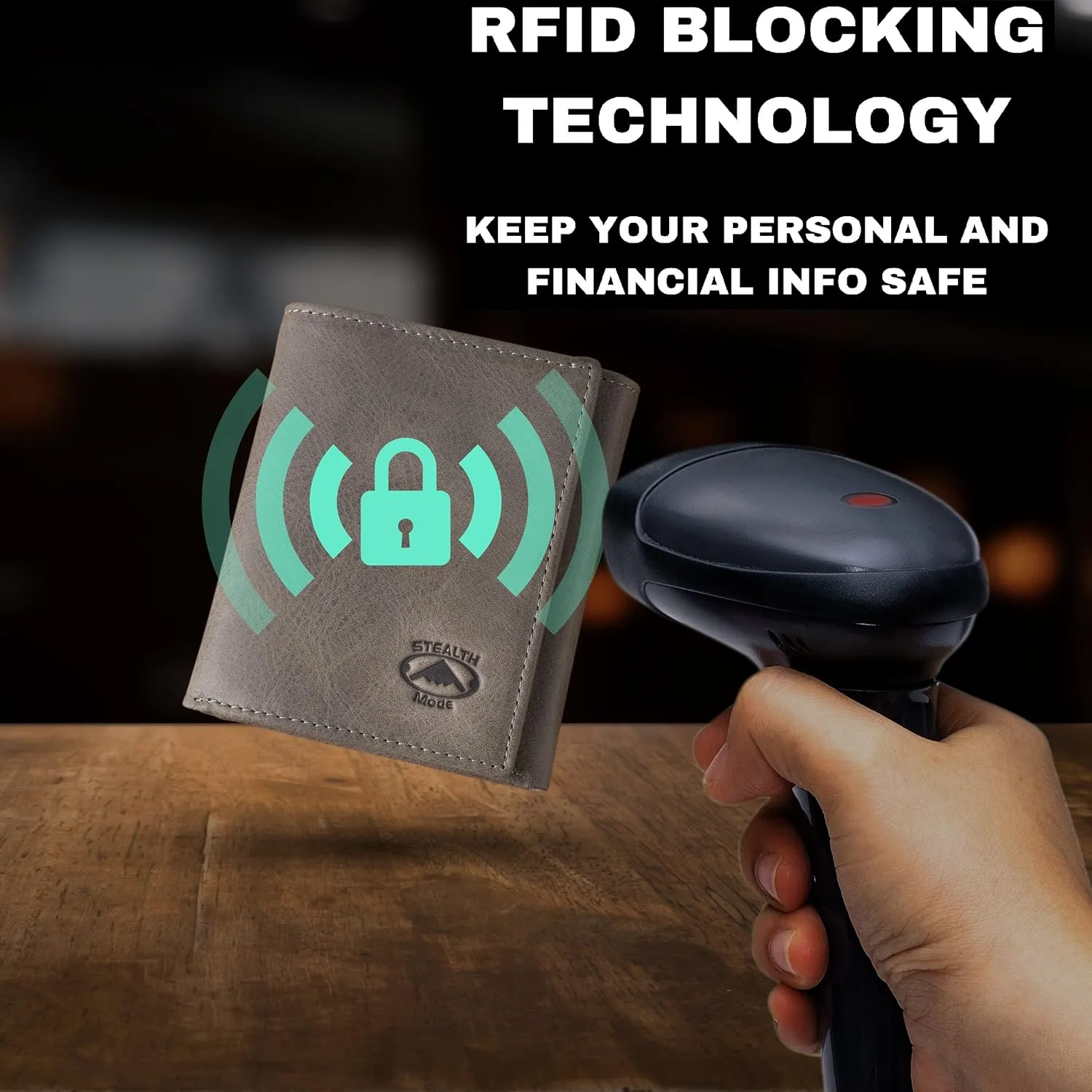 Stealth Mode Trifold Leather Wallet for Men with RFID Blocking