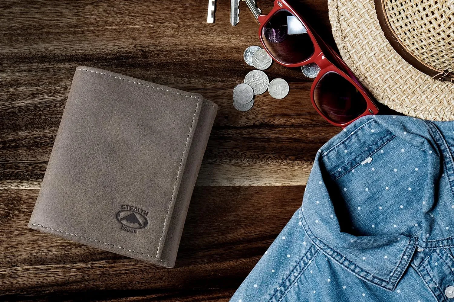 Stealth Mode Trifold Leather Wallet for Men with RFID Blocking