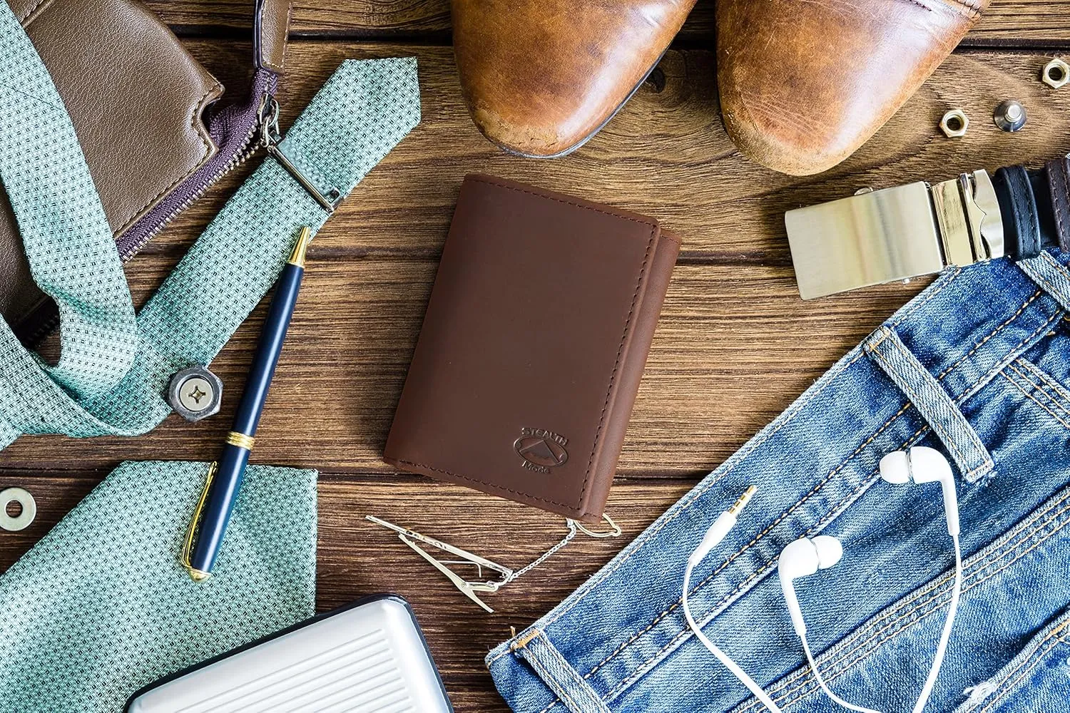 Stealth Mode Trifold Leather Wallet for Men with RFID Blocking