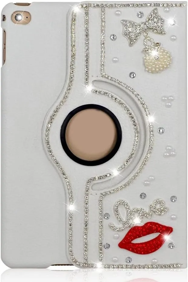 STENES Bling Case Compatible with iPad Mini 7 (A17 Pro) 2024 8.3 inch - Stylish - 3D Handmade Bowknot Bag Sexy Lips 360 Degree Rotating Stand & Sleep/Wake Cover Luxury Girl Women Case - Red