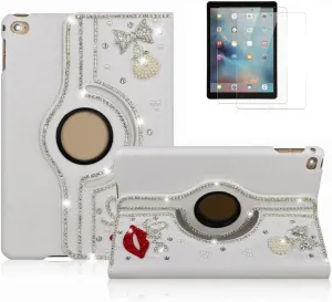 STENES Bling Case Compatible with iPad Mini 7 (A17 Pro) 2024 8.3 inch - Stylish - 3D Handmade Bowknot Bag Sexy Lips 360 Degree Rotating Stand & Sleep/Wake Cover Luxury Girl Women Case - Red