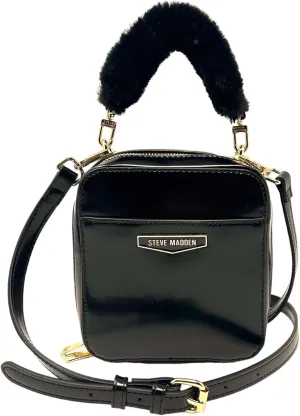 Steve Madden Boxy Crossbody Bag with Faux Fur Handle (Black)