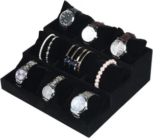 Storage Box Watch Box 3 Step Watch Organizer for Showcase Display Drawer 9 Slots Storage Jewelry Display Stands Showcase Jewelry Storage Counter Ice Fleece Fabric Watch Cases for Men