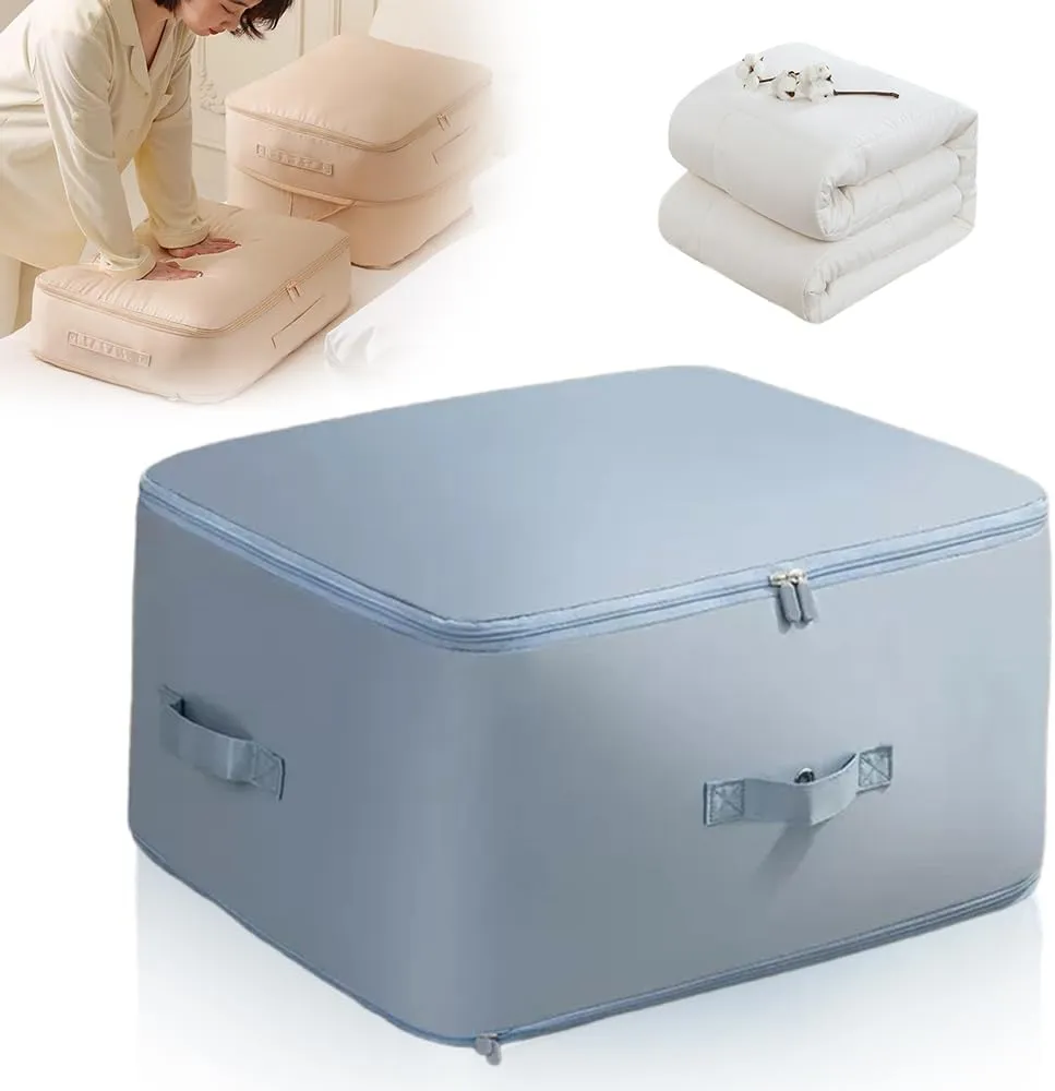 Storage Organizer, 2024 New Ultra Space Saving Self Compression Organizer, Dustproof and Moisture-proof Compression Storage Bag for Comforters, Clothes, Blankets (Blue, Large)
