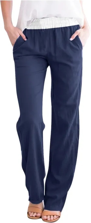 Straight Leg Pants for Women Dressy Casual 2024 Elastic High Waist Sweatpants Long Lounge Pant Trousers with Pockets