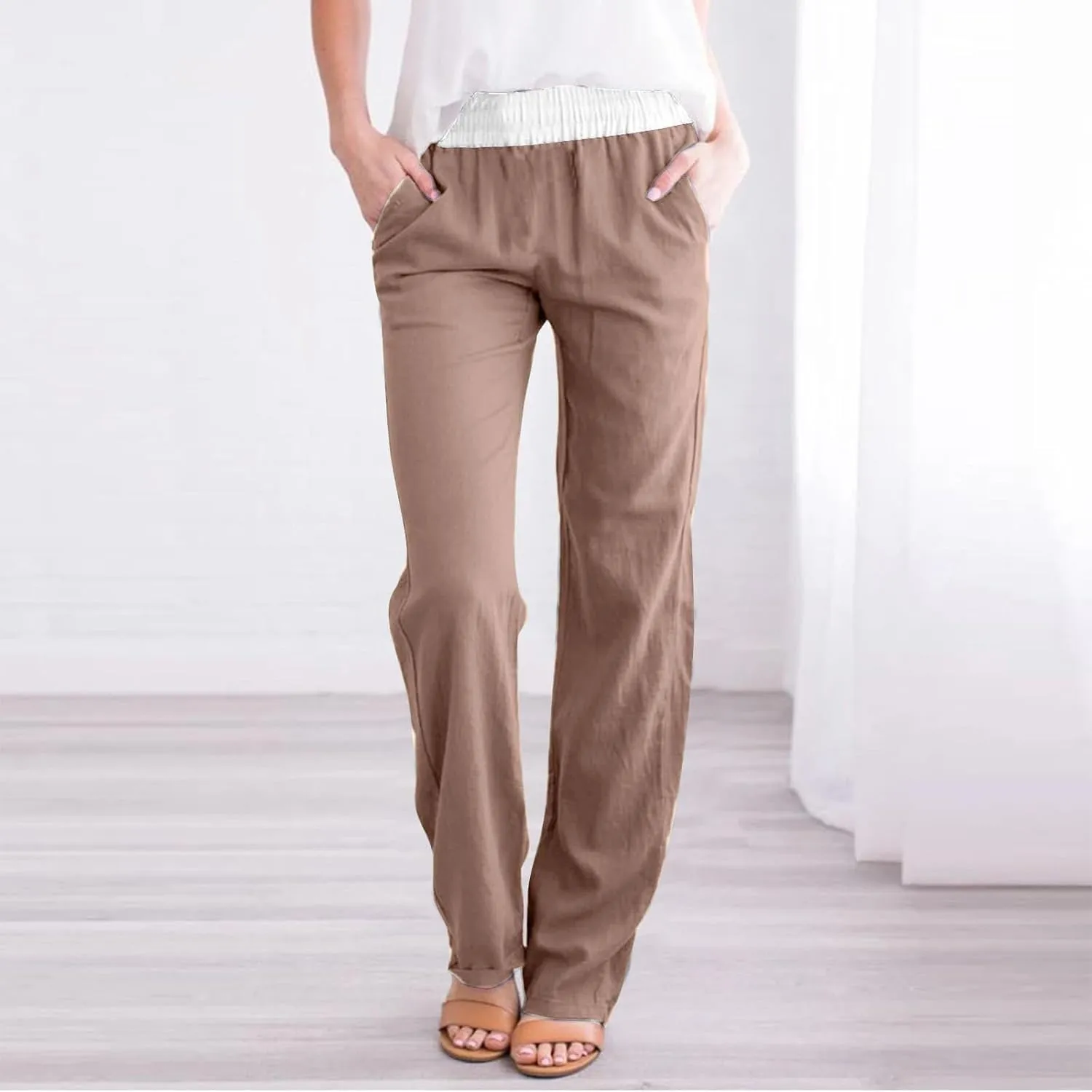 Straight Leg Pants for Women Dressy Casual 2024 Elastic High Waist Sweatpants Long Lounge Pant Trousers with Pockets