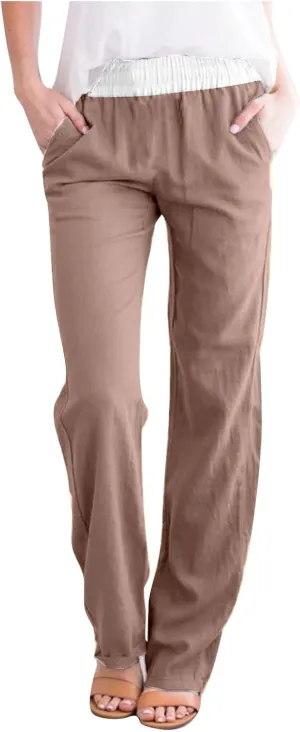 Straight Leg Pants for Women Dressy Casual 2024 Elastic High Waist Sweatpants Long Lounge Pant Trousers with Pockets
