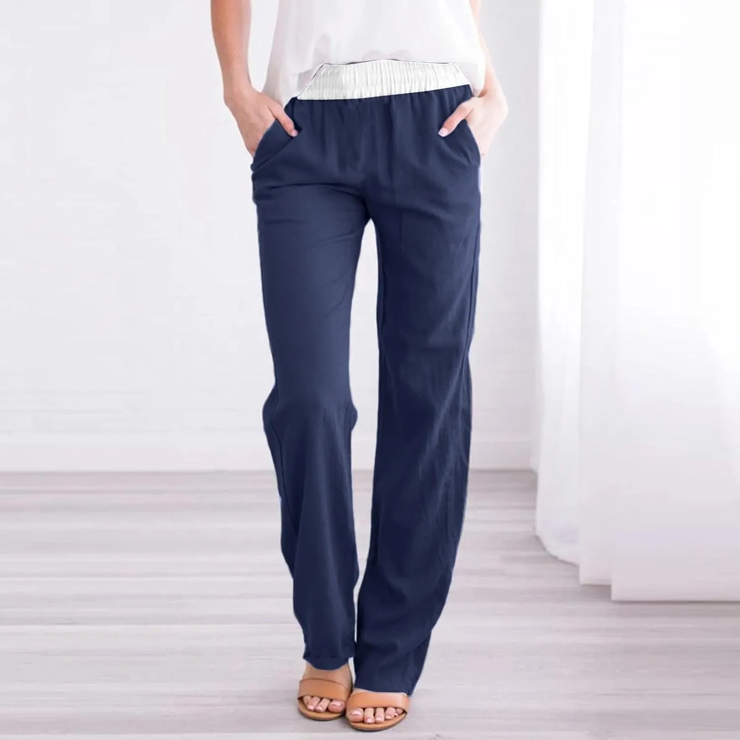 Straight Leg Pants for Women Dressy Casual 2024 Elastic High Waist Sweatpants Long Lounge Pant Trousers with Pockets