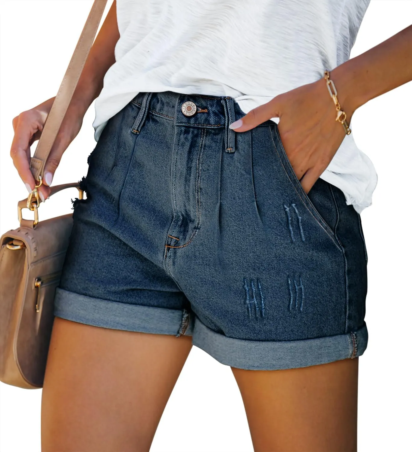 StunShow Women's Denim Shorts Mid Waist Jean Short