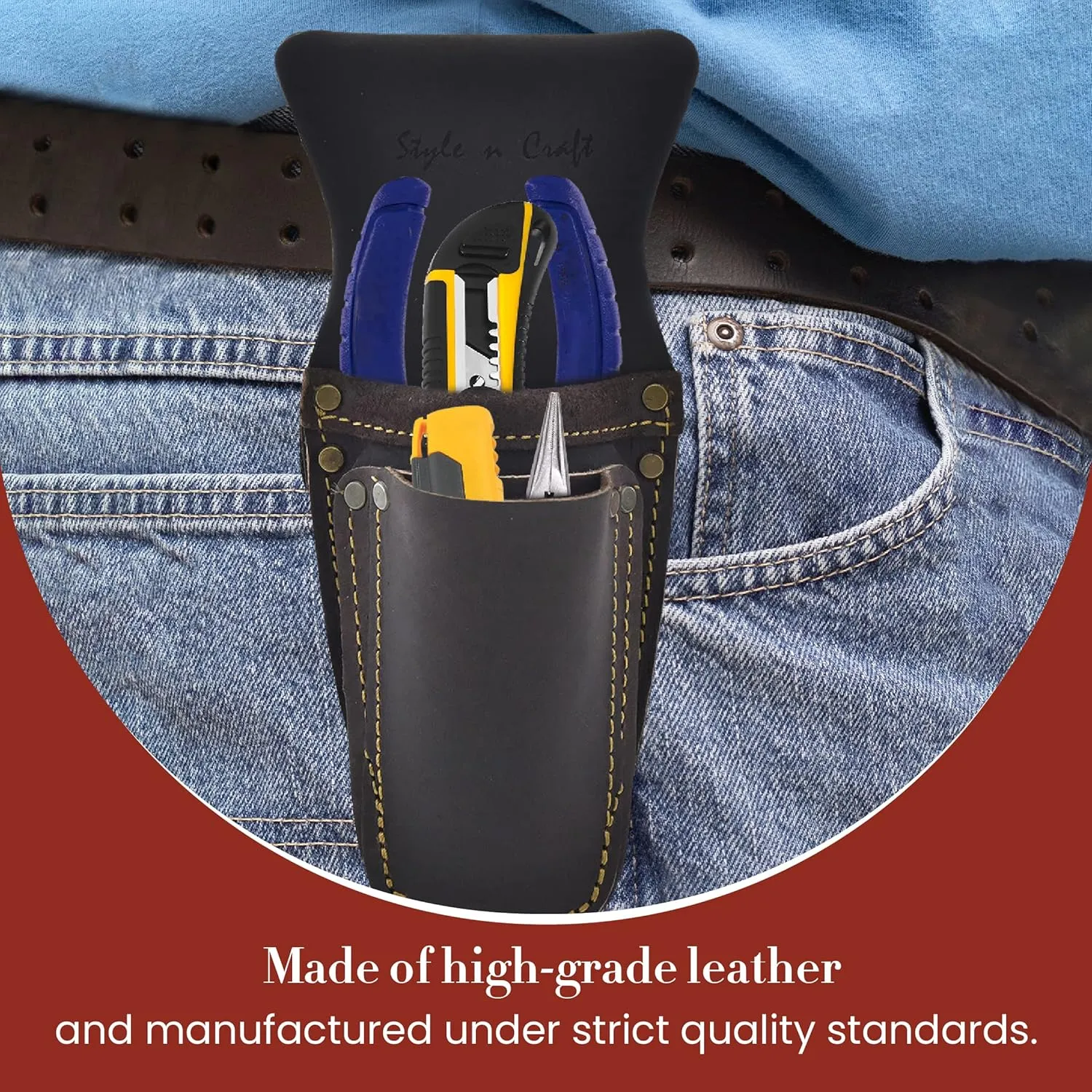 Style N Craft Pliers & Tool Holder, Full-Grain Oiled Leather Tool Pouch, Multi Tool Holder