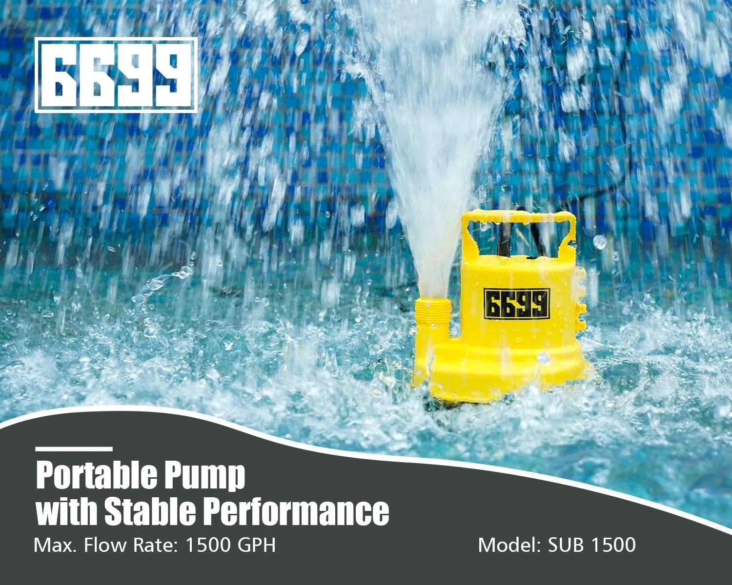 Submersible Sump Pump 1/4 HP 1500GPH Utility Pump Thermoplastic Electric Portable Transfer Water Pump with 10-Foot Cord for Pool Tub Garden Pond Draining Tankless Heater Flushing
