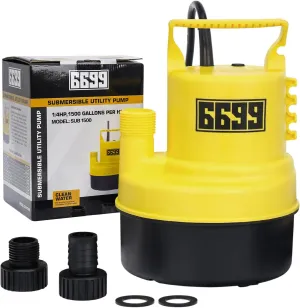 Submersible Sump Pump 1/4 HP 1500GPH Utility Pump Thermoplastic Electric Portable Transfer Water Pump with 10-Foot Cord for Pool Tub Garden Pond Draining Tankless Heater Flushing
