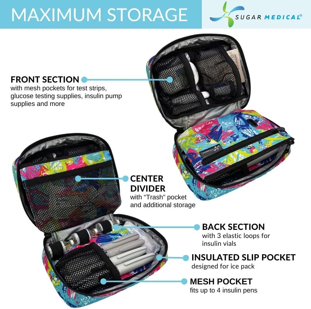 Sugar Medical Insulated Diabetes Organizer | Diabetes Supply Case | Diabetic Care Products | Diabetic Supplies Travel Case | Insulin Pen Case | Glucose Meter Case