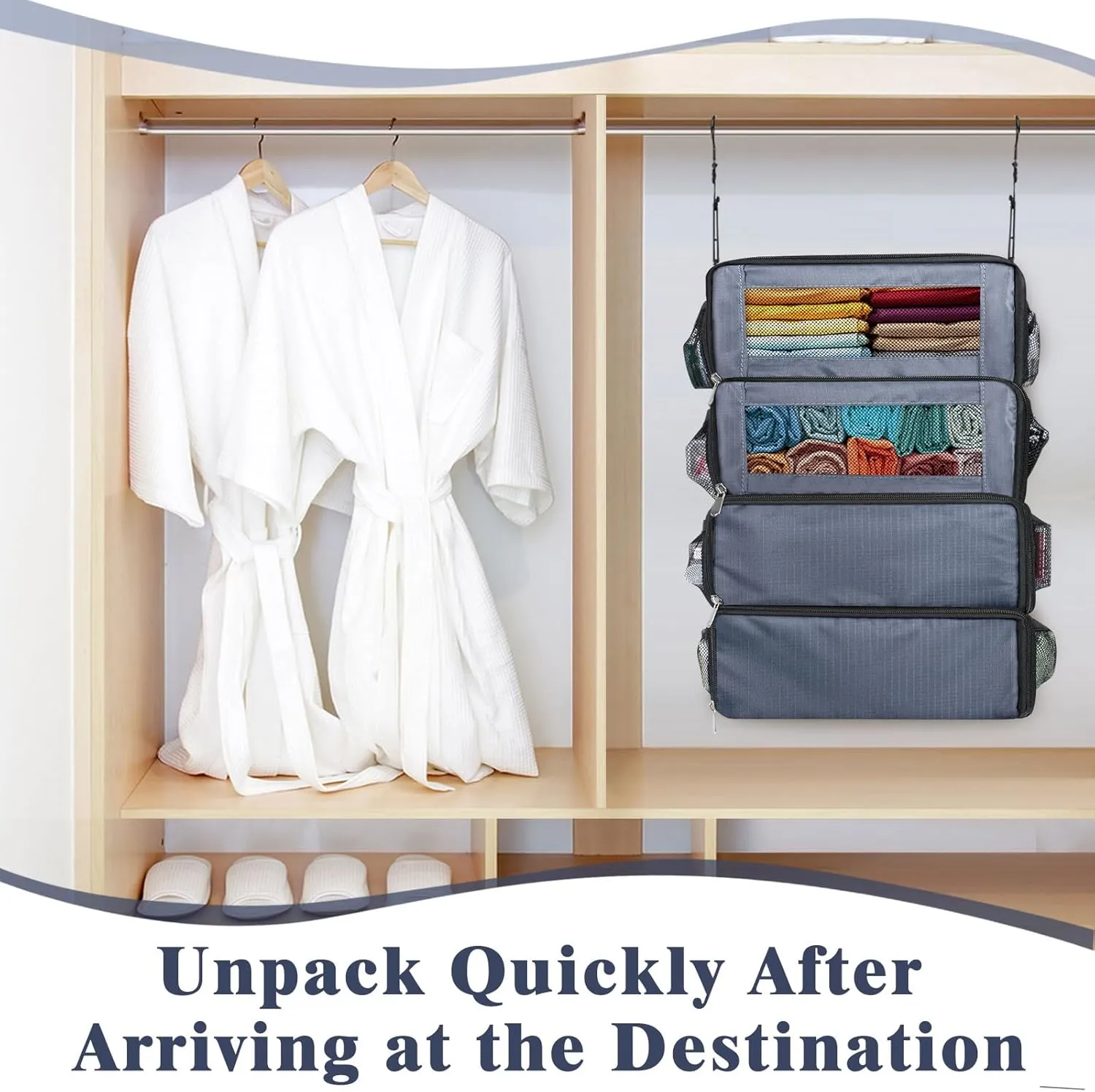 Suitcase Organizer, Carry on Closet Luggage Organizers Accessories for Travel, Foldable and Hangable Portable Hanging Travel Shelves with a Shoulder Strap to Use As a Travel Backpack Large, Gray