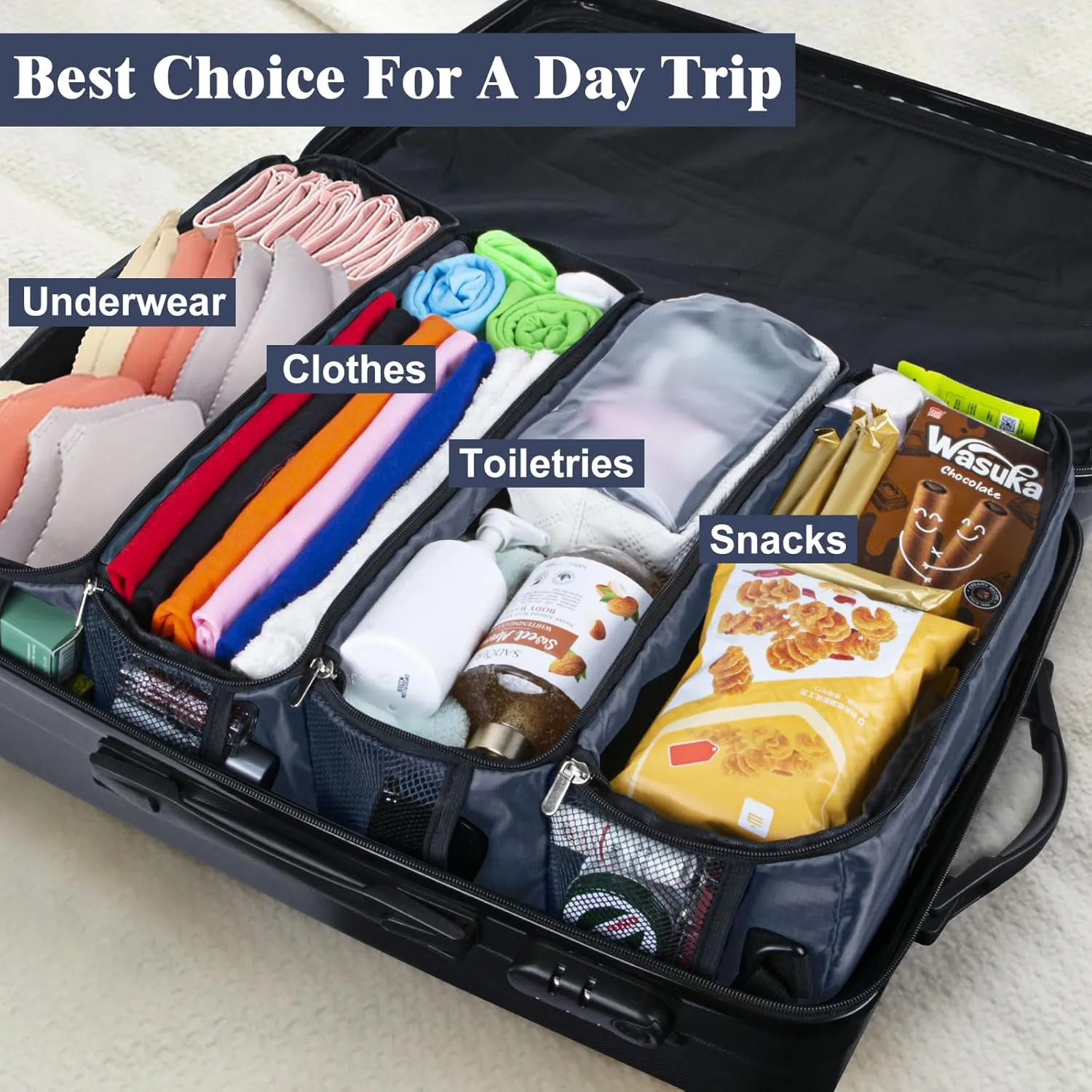 Suitcase Organizer, Carry on Closet Luggage Organizers Accessories for Travel, Foldable and Hangable Portable Hanging Travel Shelves with a Shoulder Strap to Use As a Travel Backpack Large, Gray