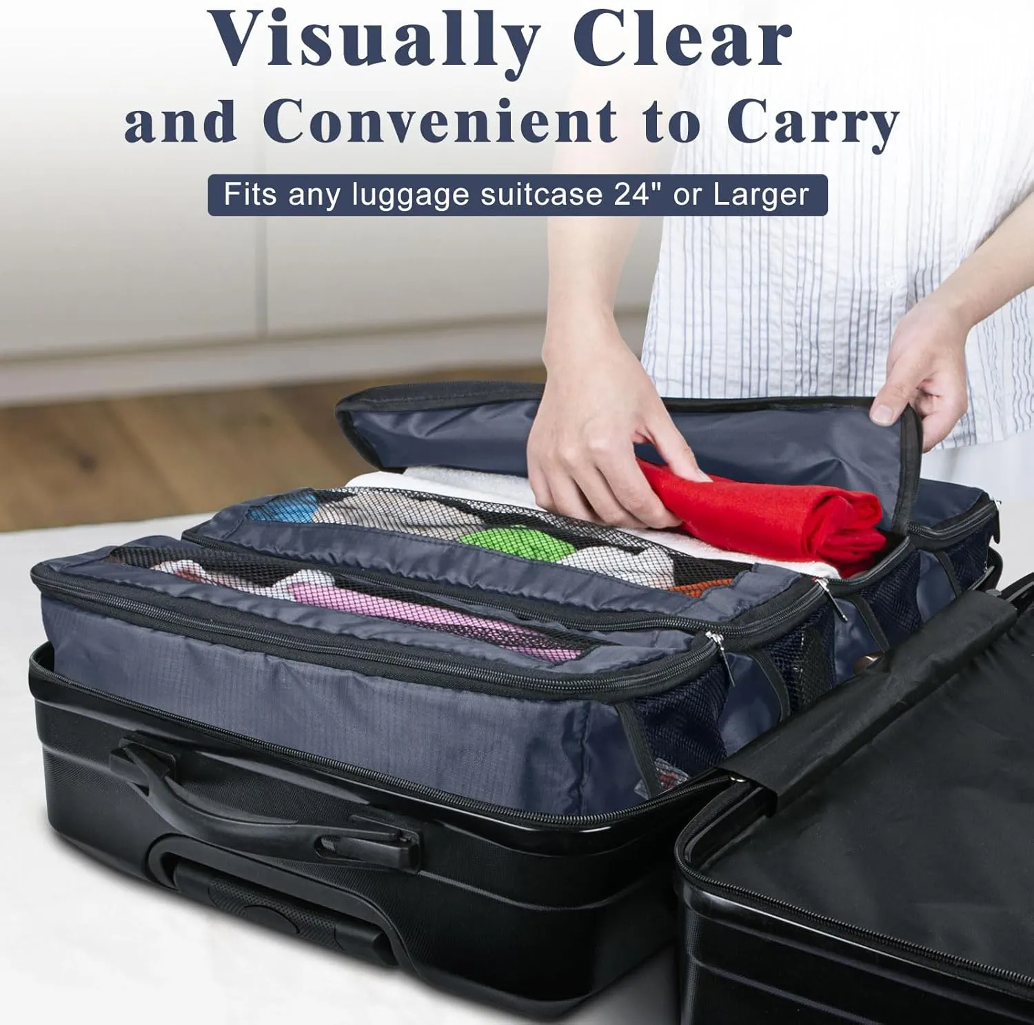 Suitcase Organizer, Carry on Closet Luggage Organizers Accessories for Travel, Foldable and Hangable Portable Hanging Travel Shelves with a Shoulder Strap to Use As a Travel Backpack Large, Gray