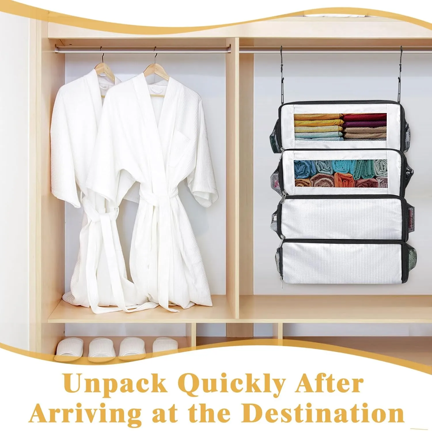 Suitcase Organizer, Carry on Closet Luggage Organizers Accessories for Travel, Foldable and Hangable Portable Hanging Travel Shelves with a Shoulder Strap to Use As a Travel Backpack Large, White