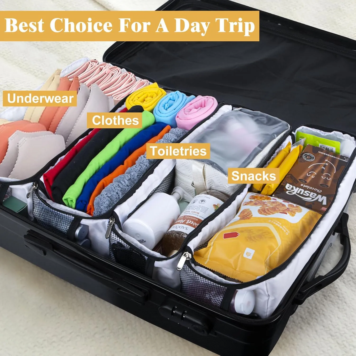 Suitcase Organizer, Carry on Closet Luggage Organizers Accessories for Travel, Foldable and Hangable Portable Hanging Travel Shelves with a Shoulder Strap to Use As a Travel Backpack Large, White