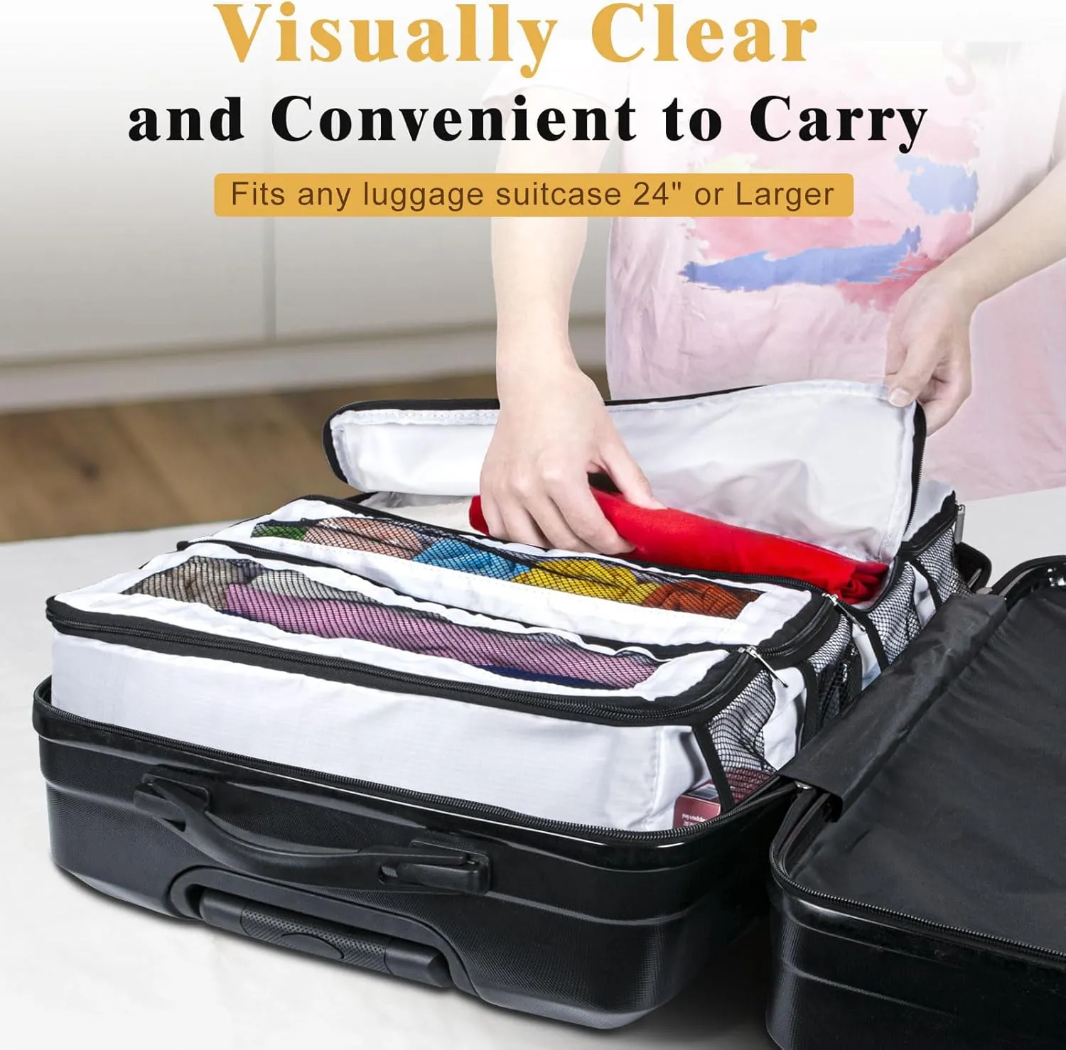 Suitcase Organizer, Carry on Closet Luggage Organizers Accessories for Travel, Foldable and Hangable Portable Hanging Travel Shelves with a Shoulder Strap to Use As a Travel Backpack Large, White