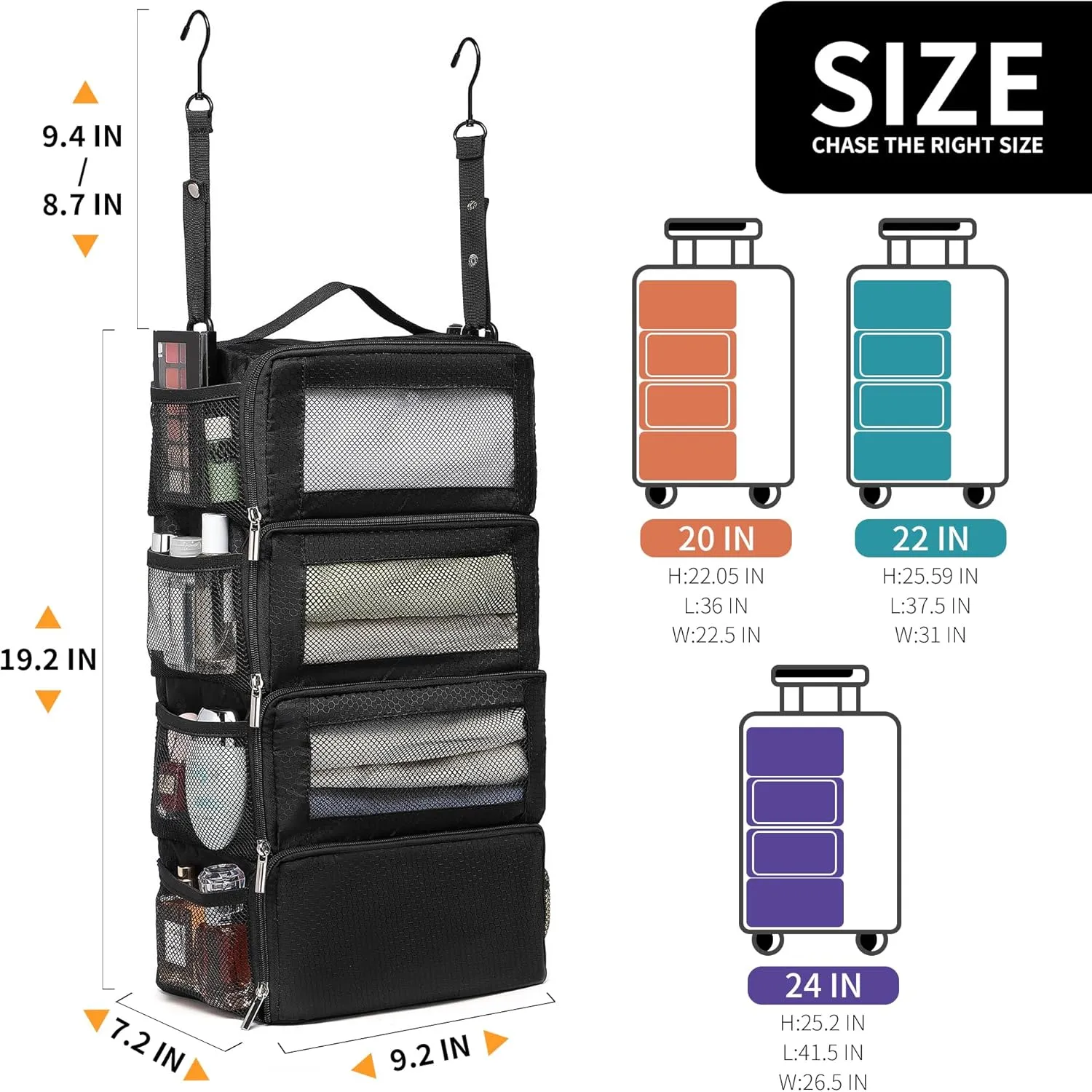 Suitcase Organizer Travel Bags Organizer for Luggage Compression Hanging Packing Cubes for Travel Carry on Closet (Bag Only)