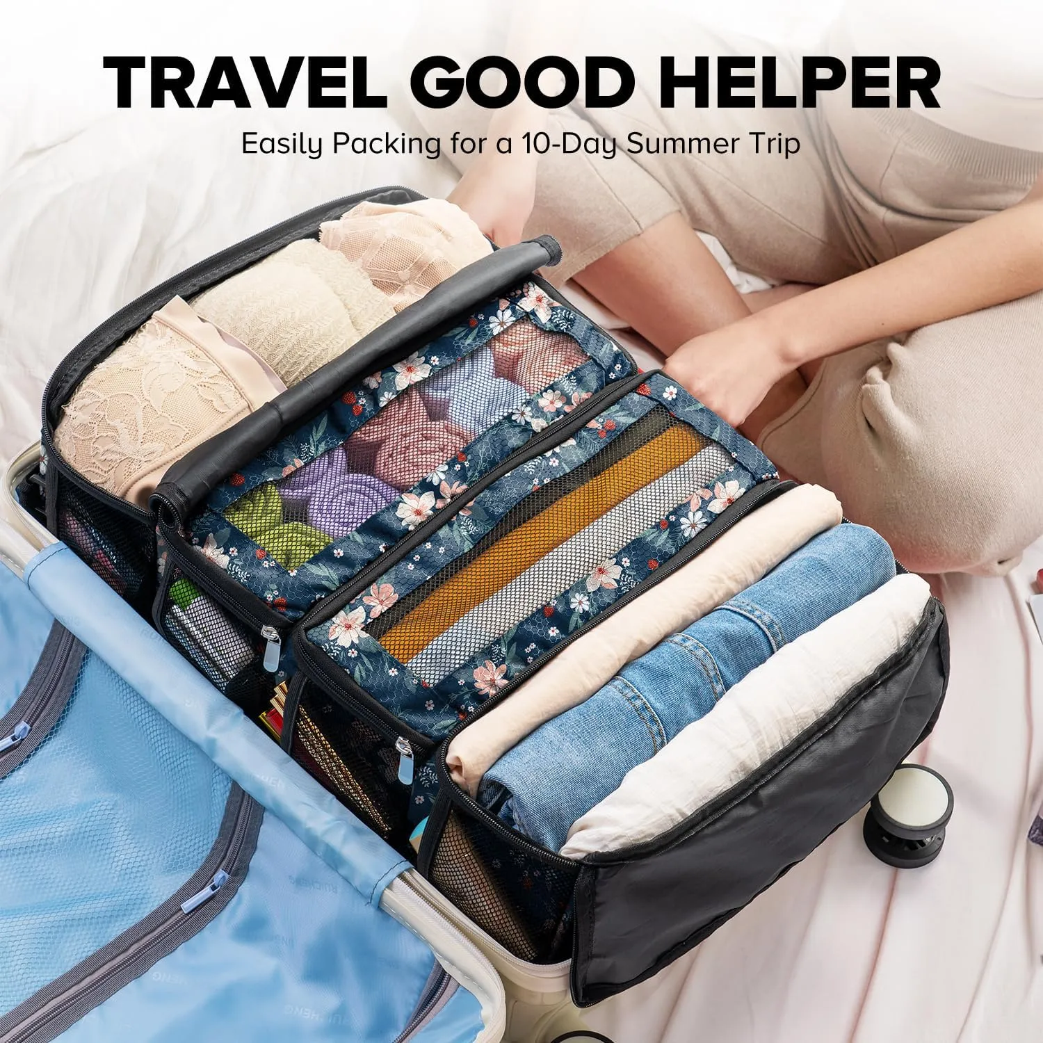 Suitcase Organizer, Travel Luggage Organizer Hanging Shelves Packing Cube Closet/Collapsible Portable Travel Organizer for Carry-on