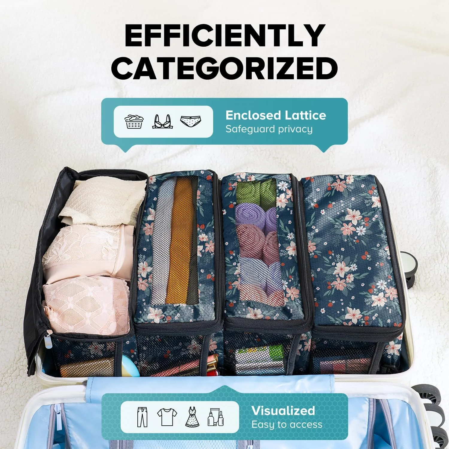 Suitcase Organizer, Travel Luggage Organizer Hanging Shelves Packing Cube Closet/Collapsible Portable Travel Organizer for Carry-on