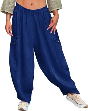 Summer Linen Pants for Women Color Pocket Baggy Casual Pants Pant