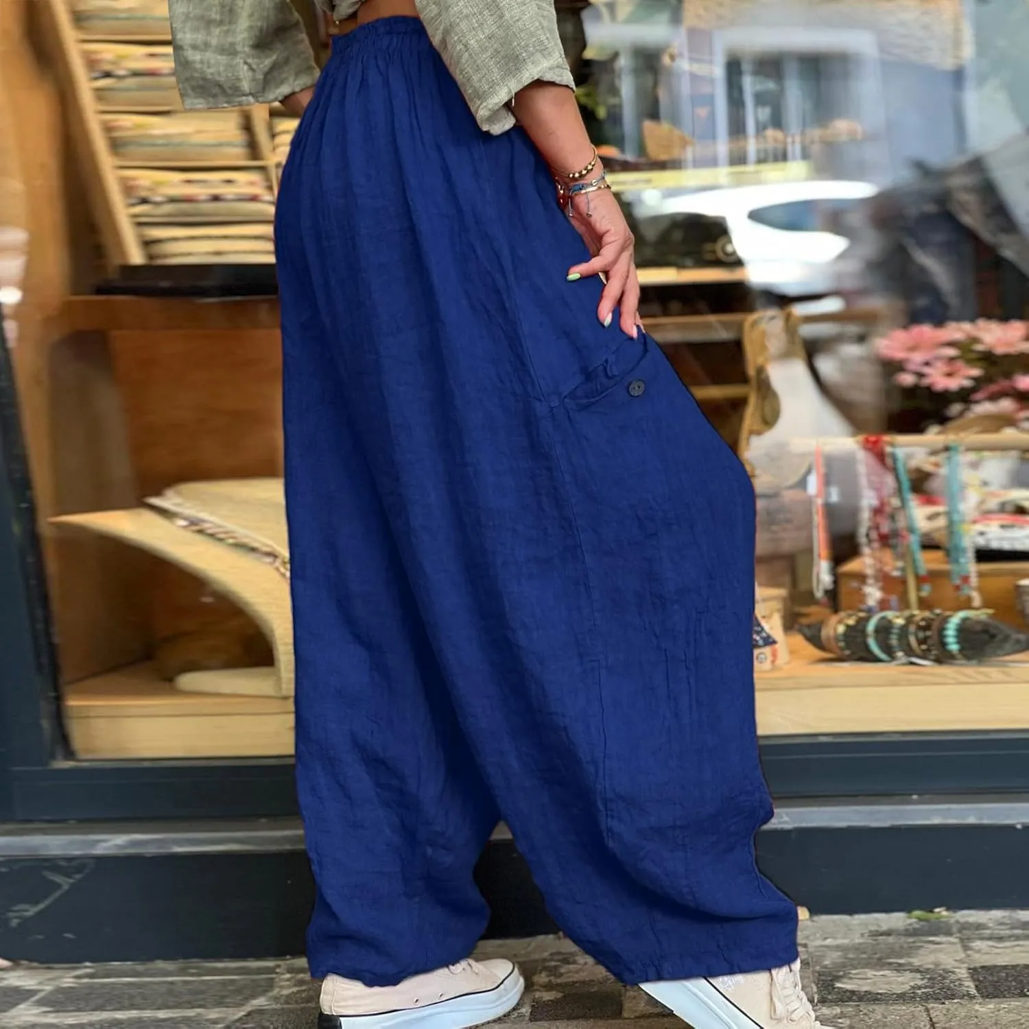 Summer Linen Pants for Women Color Pocket Baggy Casual Pants Pant