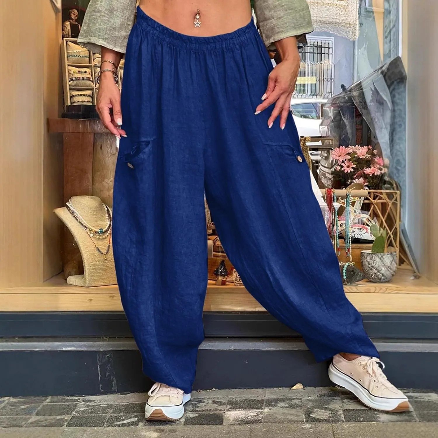 Summer Linen Pants for Women Color Pocket Baggy Casual Pants Pant