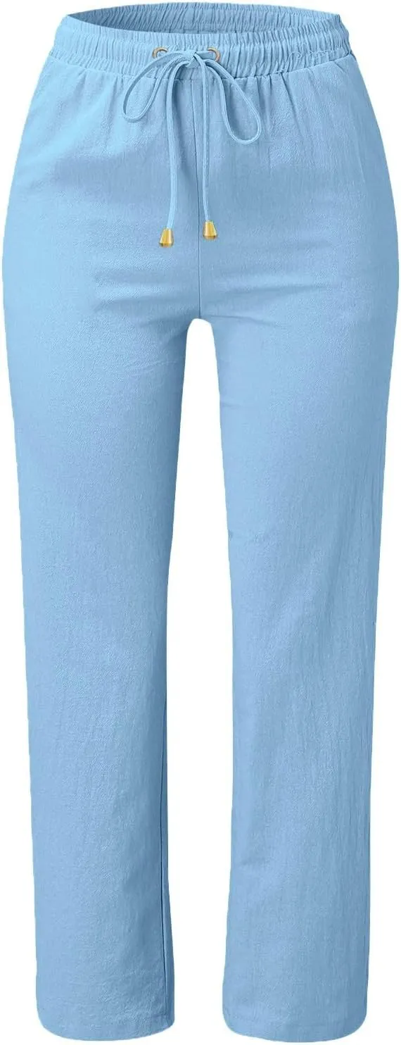 Summer Pants for Women 2025 Trendy Palazzo Linen Pants Plus Size Casual Long Cotton Pants Boho High Waist Trousers