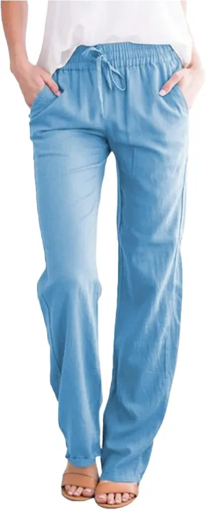 Summer Pants for Women 2025 Trendy Palazzo Linen Pants Plus Size Casual Long Cotton Pants Boho High Waist Trousers
