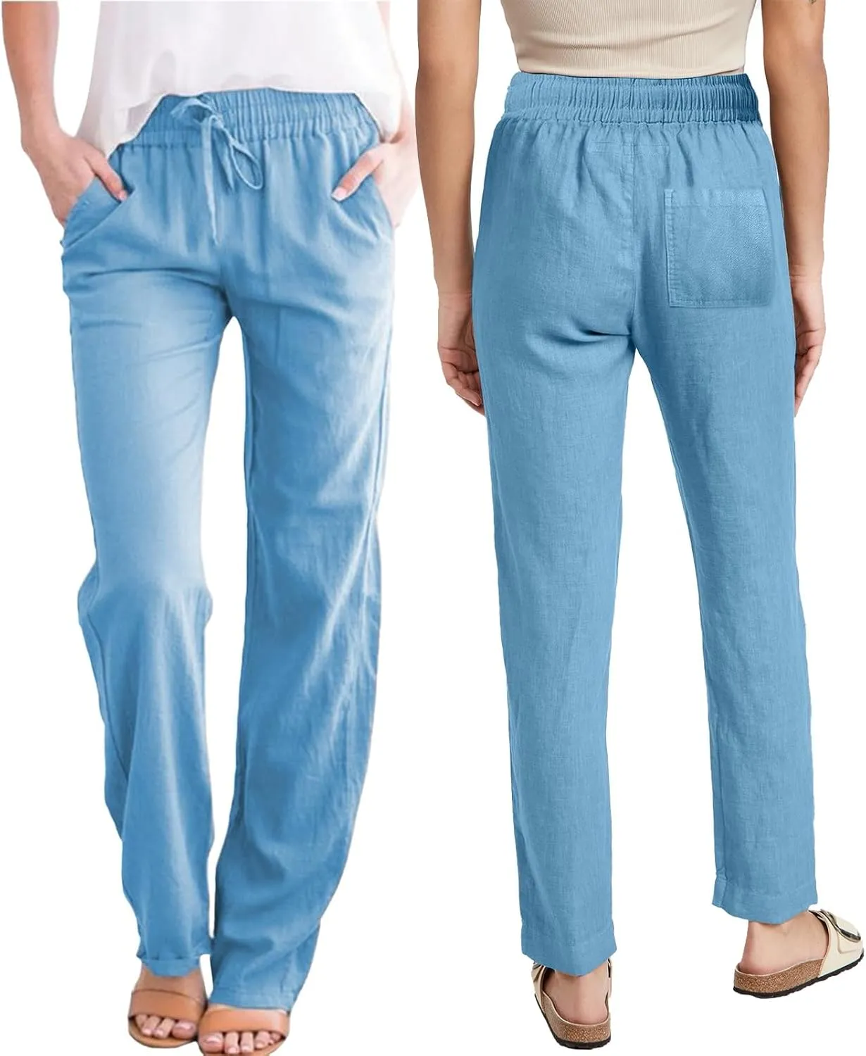 Summer Pants for Women 2025 Trendy Palazzo Linen Pants Plus Size Casual Long Cotton Pants Boho High Waist Trousers