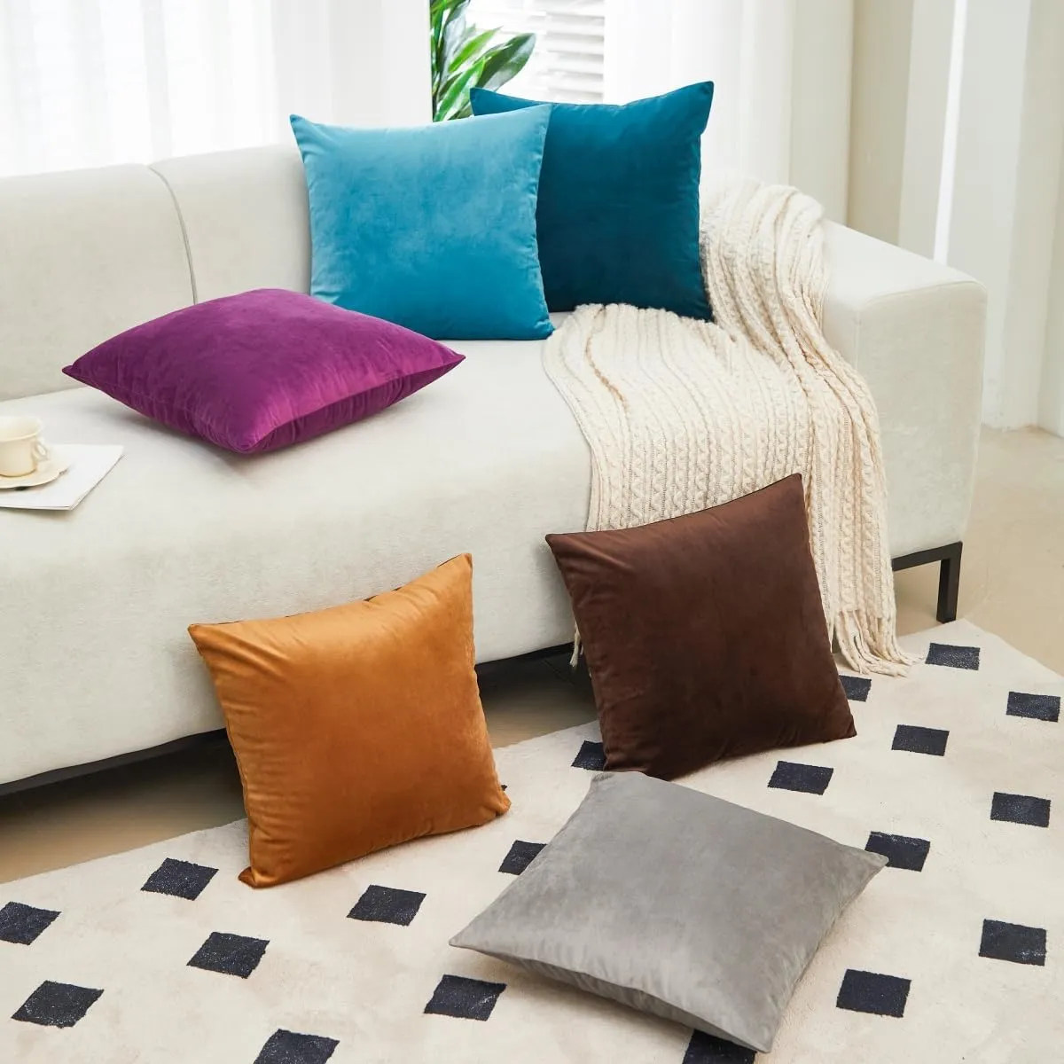 Sunday Praise Set of 2 Solid Velvet Pillow Covers 20x20 Inch Soft Square Decorative Throw Pillow Cases for Sofa Couch Bed Chair Farmhouse Home Decor,Dark Orchid