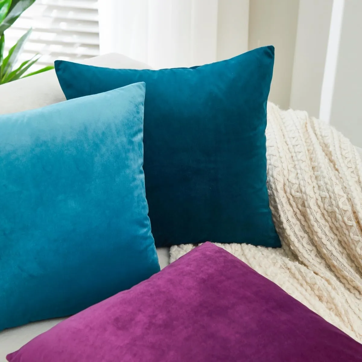 Sunday Praise Set of 2 Solid Velvet Pillow Covers 20x20 Inch Soft Square Decorative Throw Pillow Cases for Sofa Couch Bed Chair Farmhouse Home Decor,Dark Orchid