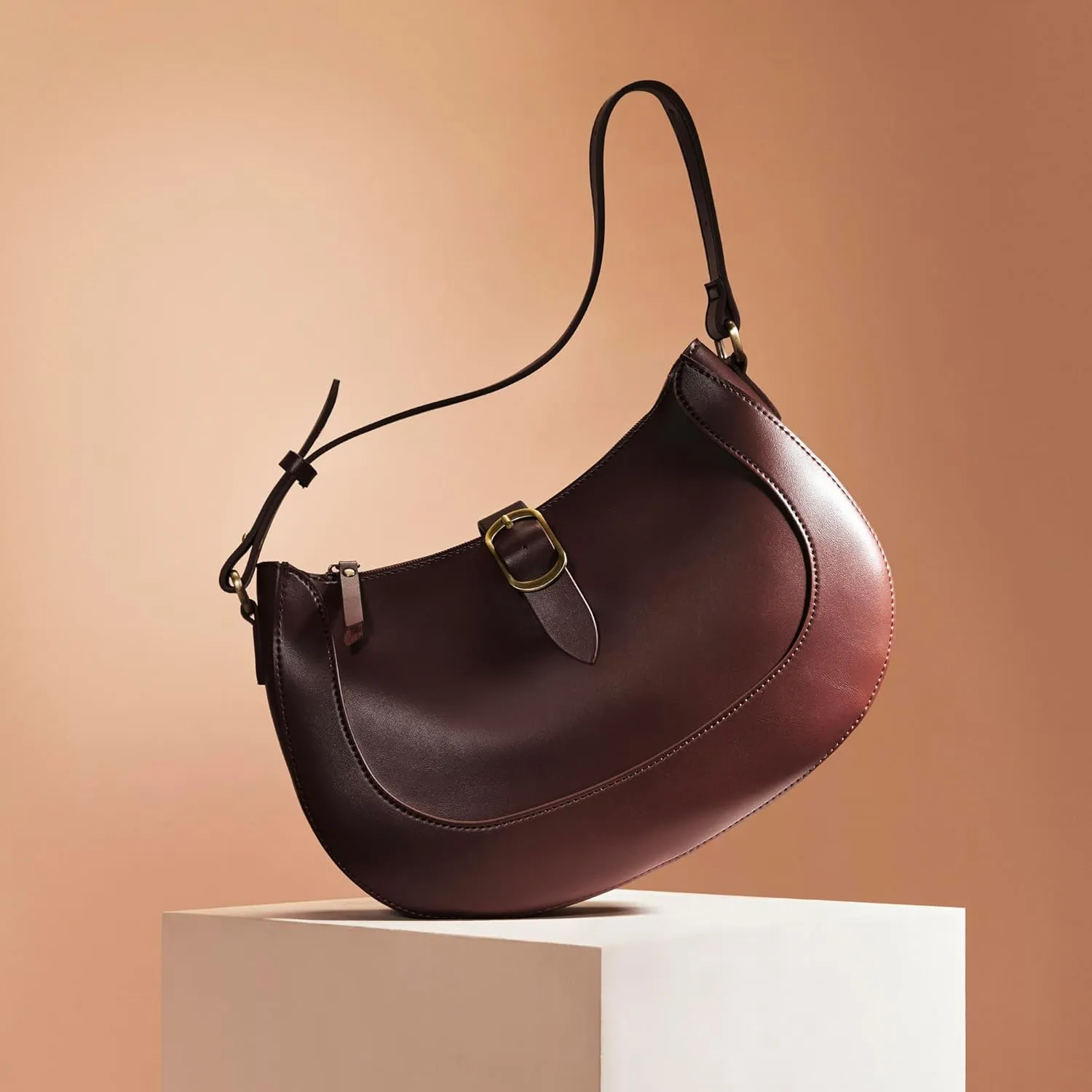 SUNLIGHT LEAVES Vintage Vegan Leather Crescent Hobo Bag For Women Lunar Shoulder Purse Satchel Under Arm Lady Handbag