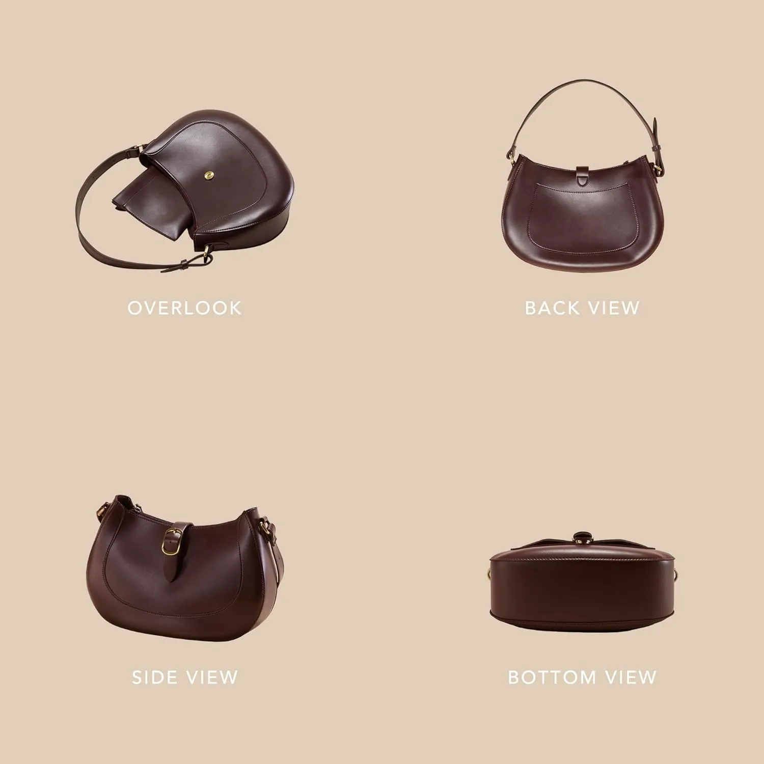 SUNLIGHT LEAVES Vintage Vegan Leather Crescent Hobo Bag For Women Lunar Shoulder Purse Satchel Under Arm Lady Handbag