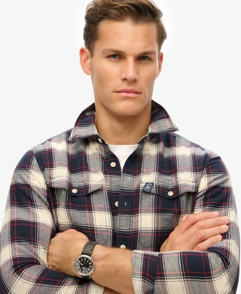 Superdry Men's Merchant Linen Check Shirt, Navy