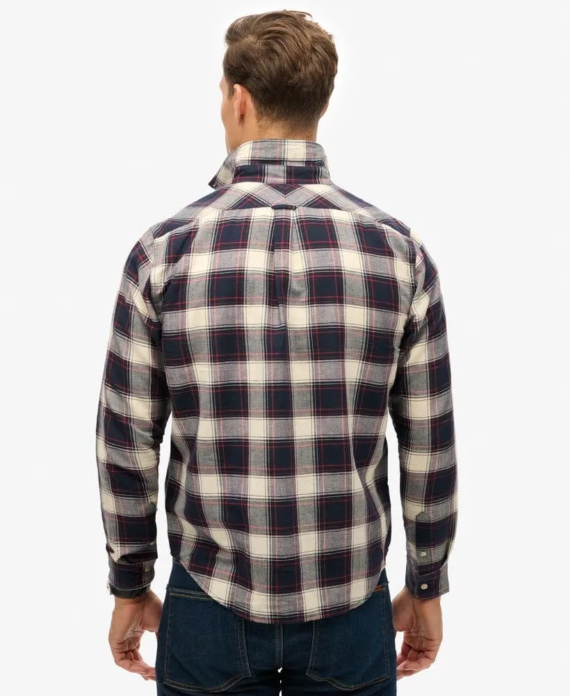 Superdry Men's Merchant Linen Check Shirt, Navy