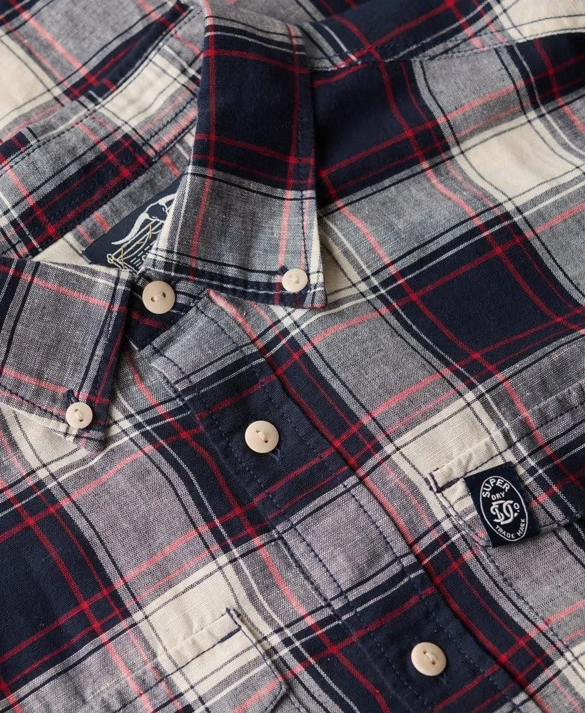 Superdry Men's Merchant Linen Check Shirt, Navy