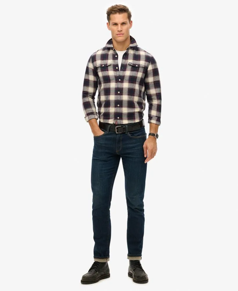 Superdry Men's Merchant Linen Check Shirt, Navy
