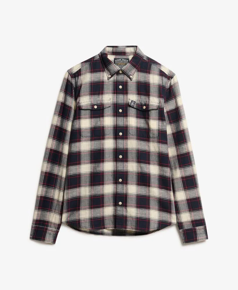Superdry Men's Merchant Linen Check Shirt, Navy