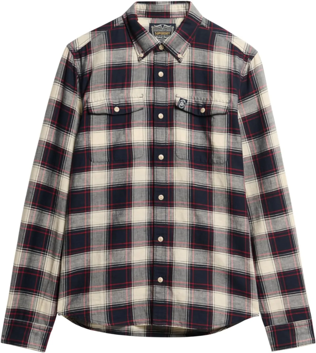 Superdry Men's Merchant Linen Check Shirt, Navy