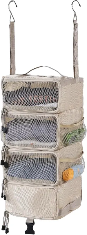 Surblue Hanging Travel Organizer Portable Hanging Luggage Organizer Multiple Compartments Collapsible Compression Closet Packing Cubes,Beige,S