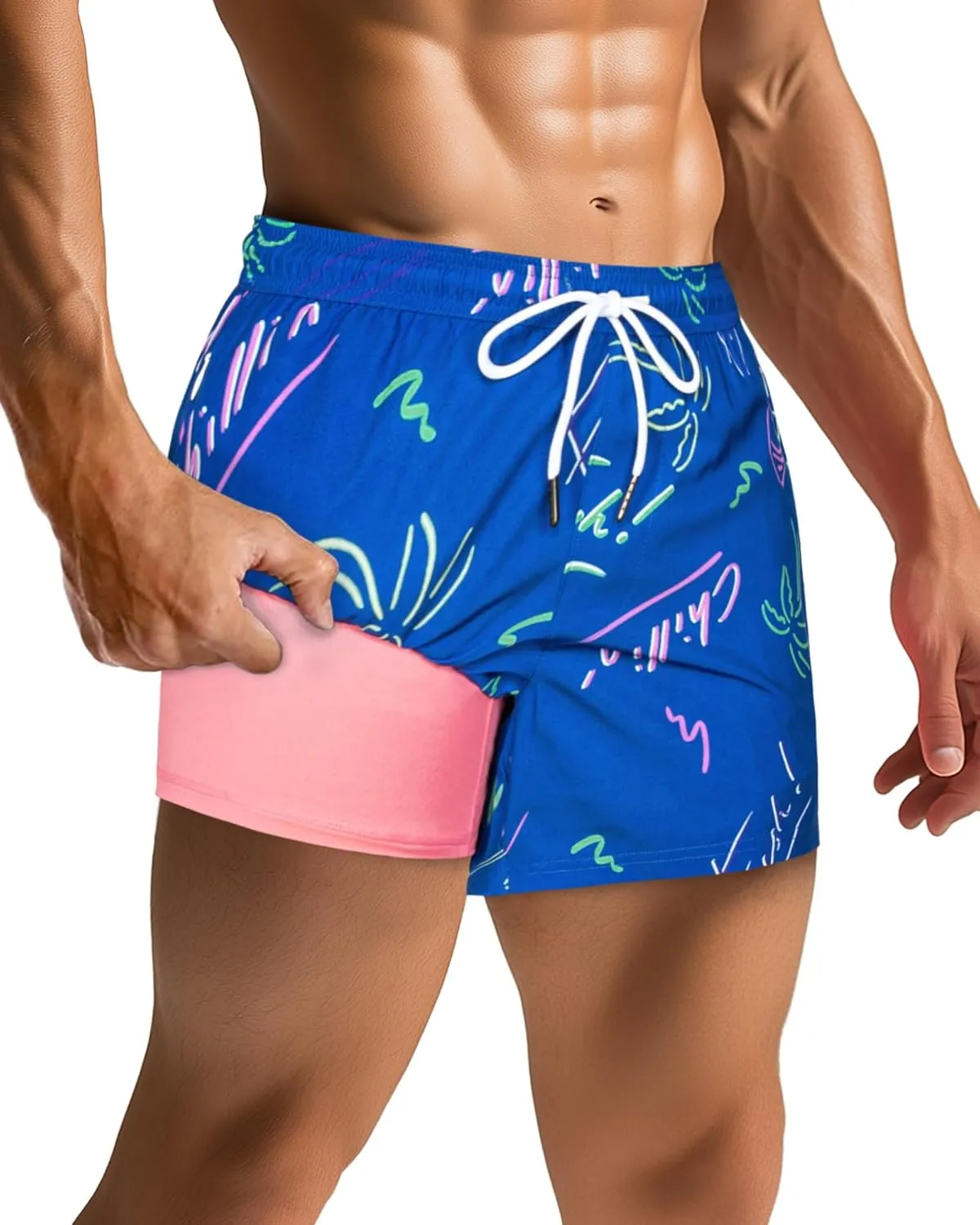SURF CUZ Mens Swim Trunks with Compression Liner Quick Dry Swim Shorts Swimming Trunks 2 in 1 Bathing Suit Zipper Pockets